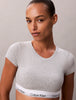 CALVIN KLEIN Kadın Marka Logolu Beyaz Elastik Bantlı Gri T-Shirt LV00QF8495 P7A