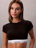 CALVIN KLEIN Kadın Marka Logolu Beyaz Elastik Bantlı Siyah T-Shirt LV00QF8495 UB1